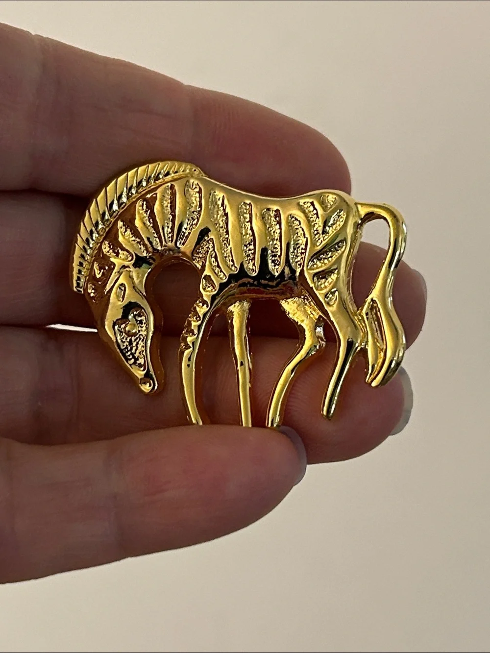 Gold Tone zebra Brooch - Shiny Gold Pin for animal safari lovers